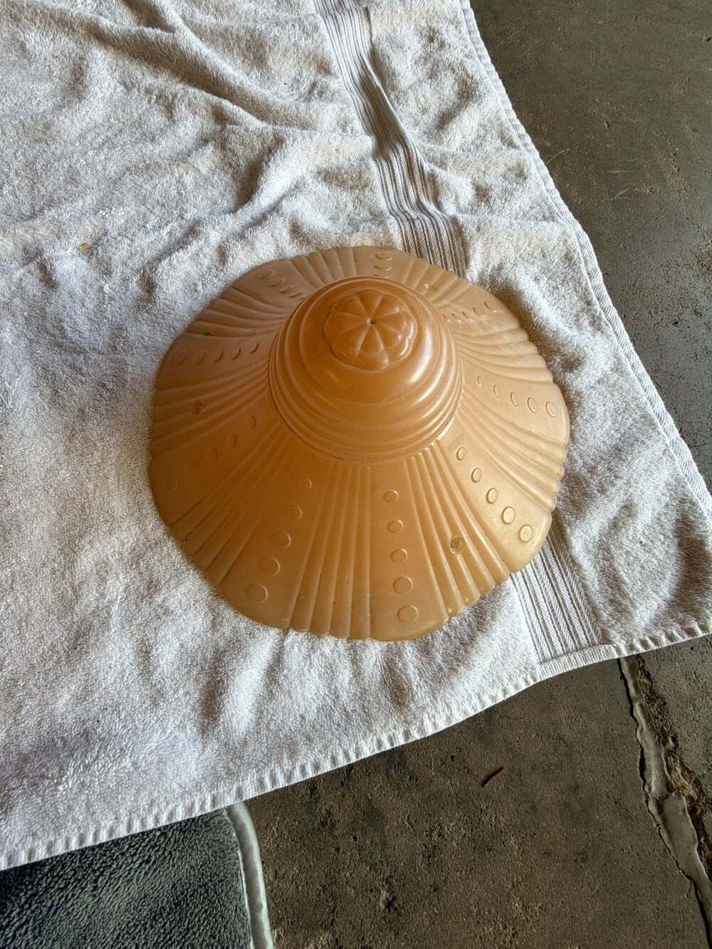 Vintage Art Deco Glass Ceiling Light Shade Amber Peach Ribbed with Dots